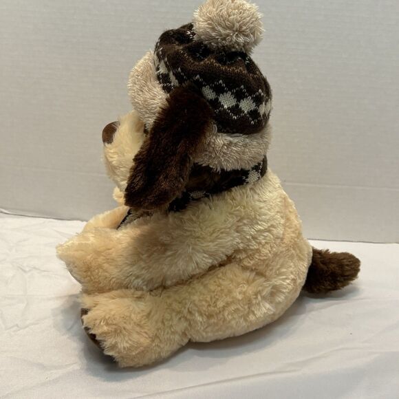 Hugfun International Kowloon Hong Kong Dog Plush Tan Brown Winter Hat Scarf 12" - Picture 6 of 10
